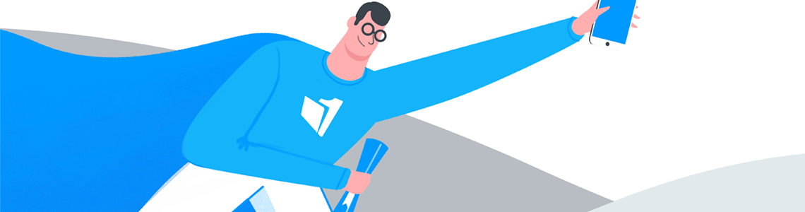 Superhero holding a phone and diploma